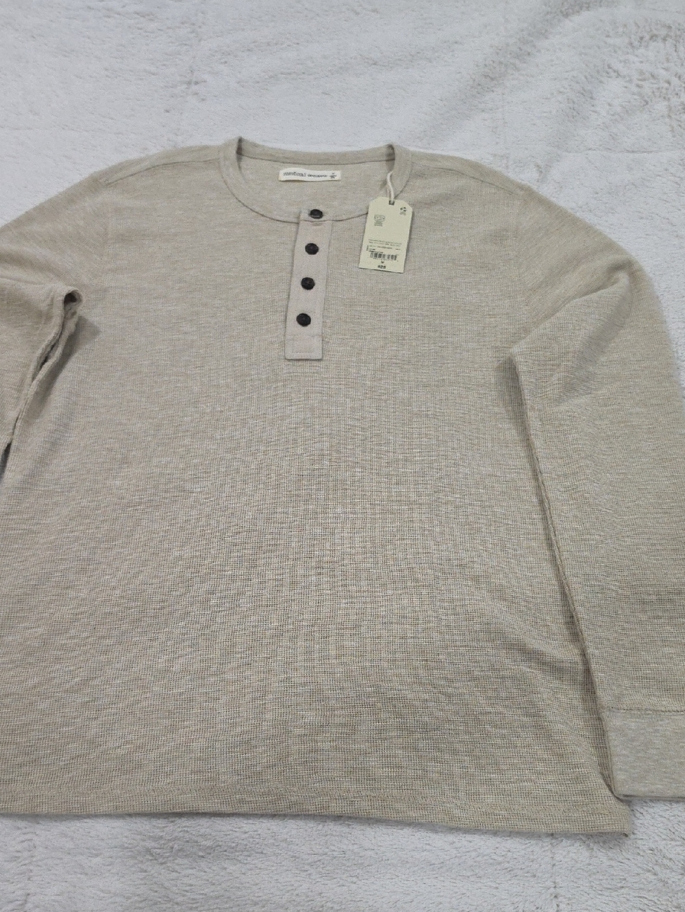 Men's Long-Sleeve Henley Shirt - Neutral Beige